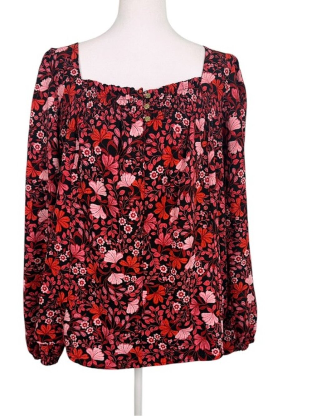 Draper James L Red Floral Square Neck Blouse Romantic Cottagecore Top - Picture 2 of 11